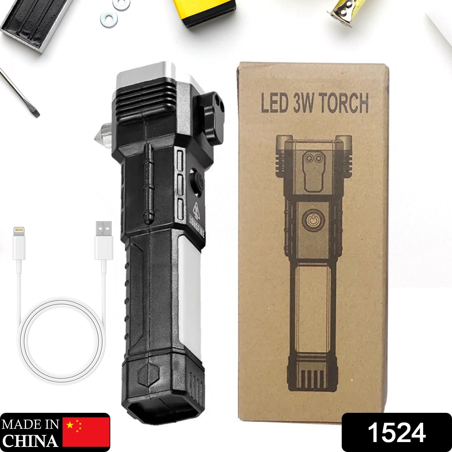 Portable 3w Rechargeable Torch LED Flashlight Long Distance Beam Range, Hammer and Strong Magnets, Window Glass and Seat Belt Cutter 4 Modes for Car Camping Hiking Indoor Outdoor Portable 3w Rechargeable Torch LED Flashlight Long Distance Beam Range, Hammer and Strong Magnets, Window Glass and Seat Belt Cutter 4 Modes for Car Camping Hiking Indoor Outdoor